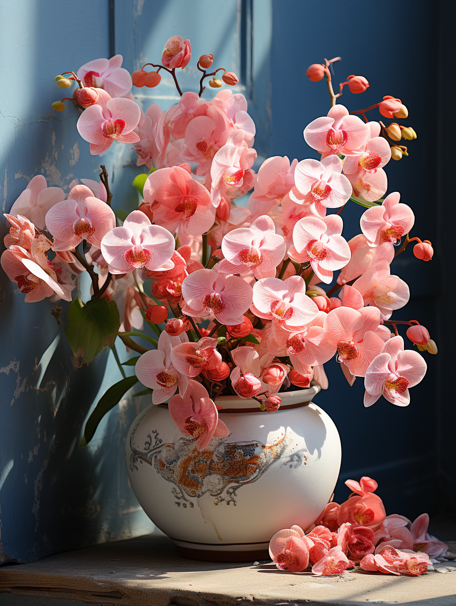 Cluster of Cat Face Orchids in Terracotta Pot