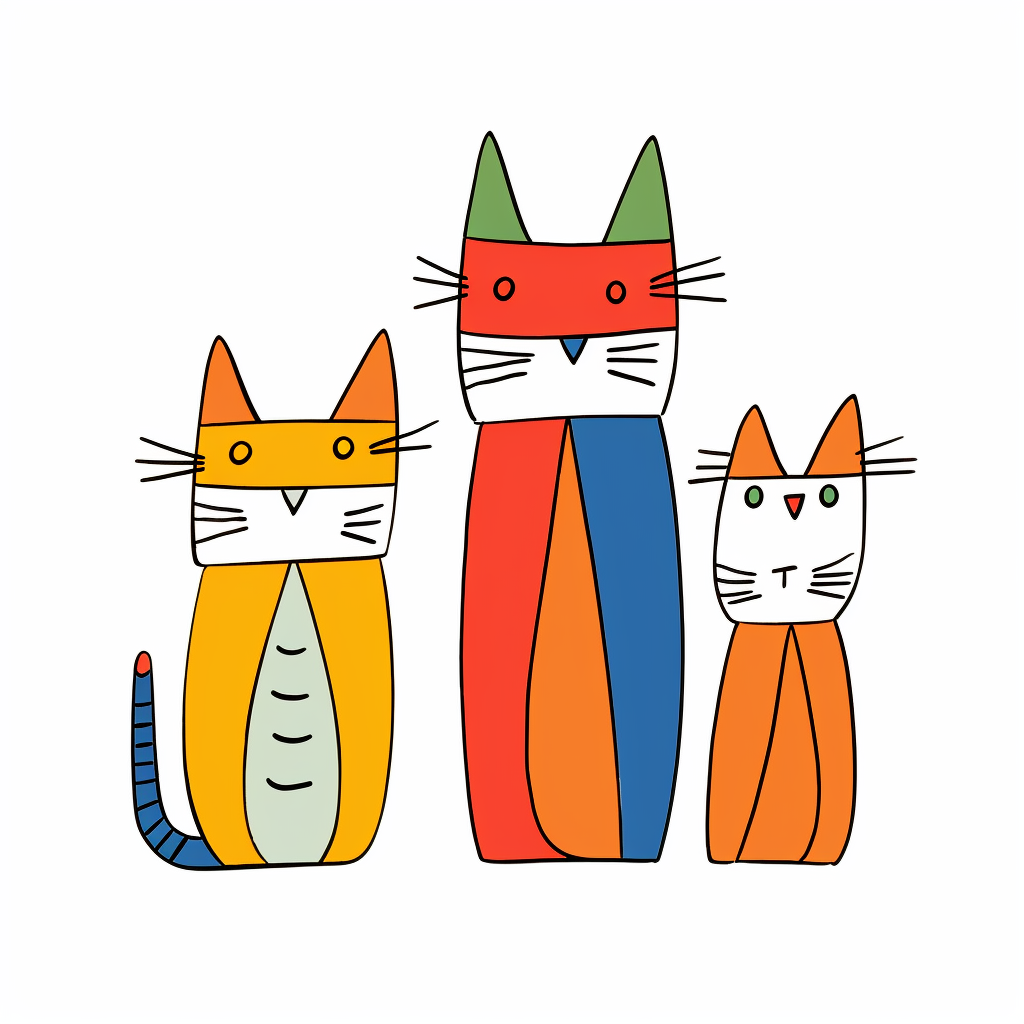 Cute Cat Family One Line Drawing