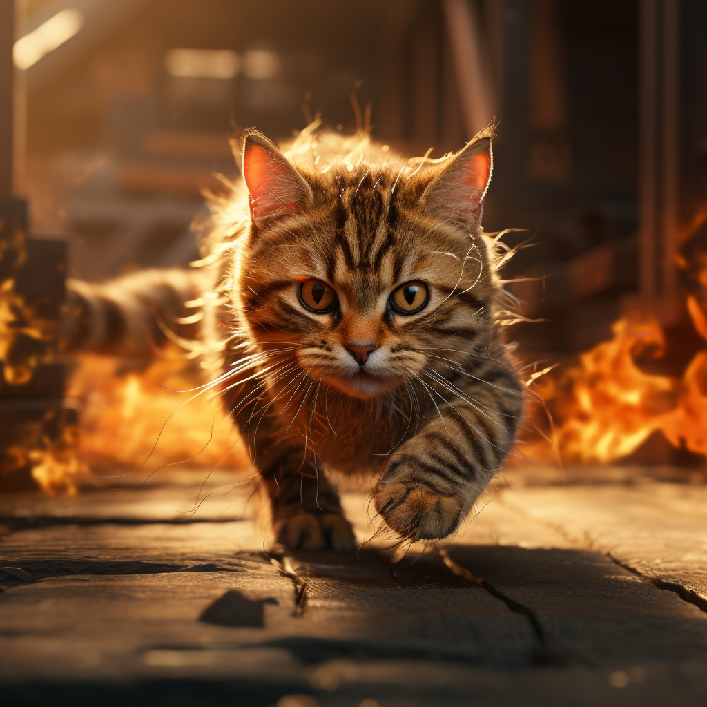 A cat running through flames