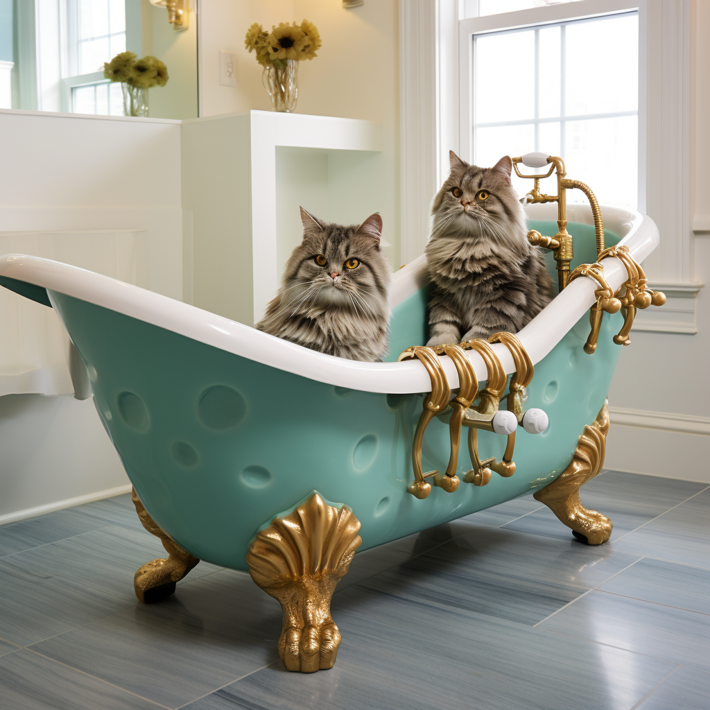 Adorable cat soaking its foot in a bathtub