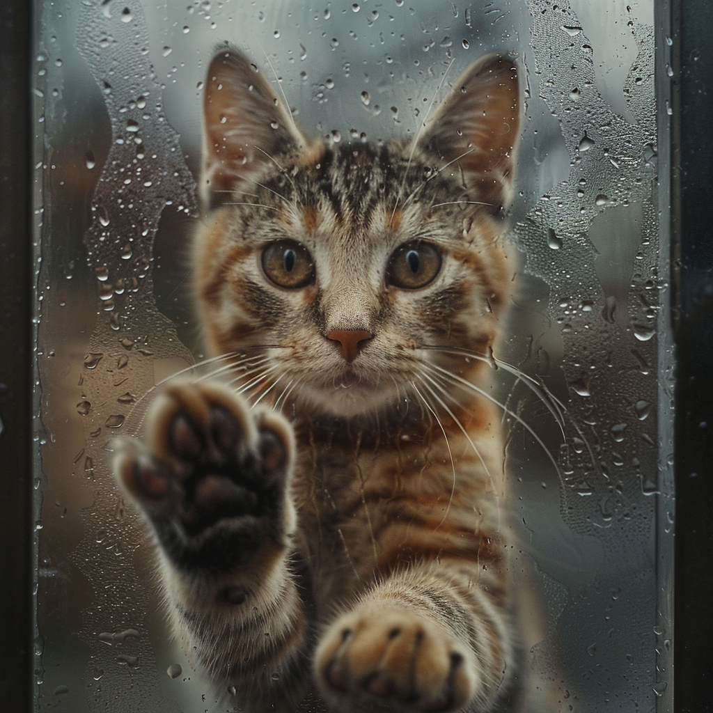 Cat with frosted glass hand