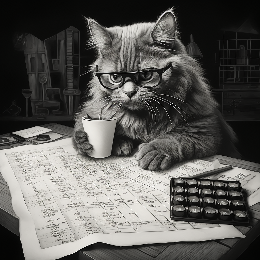 Smart Cat Wearing Glasses Solving Crossword