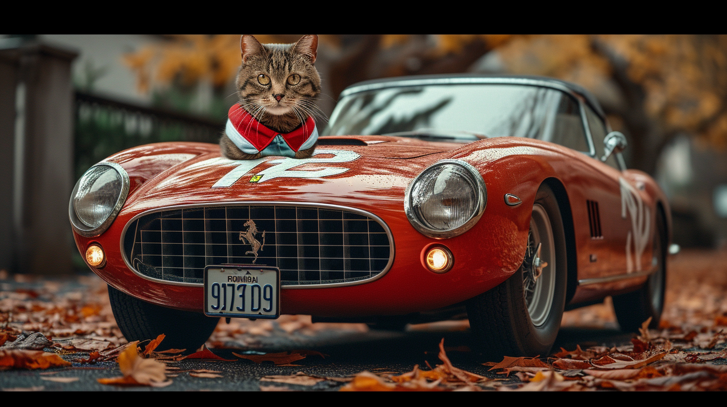 Cat in Red Wing Hockey Jersey Ferrari Spider