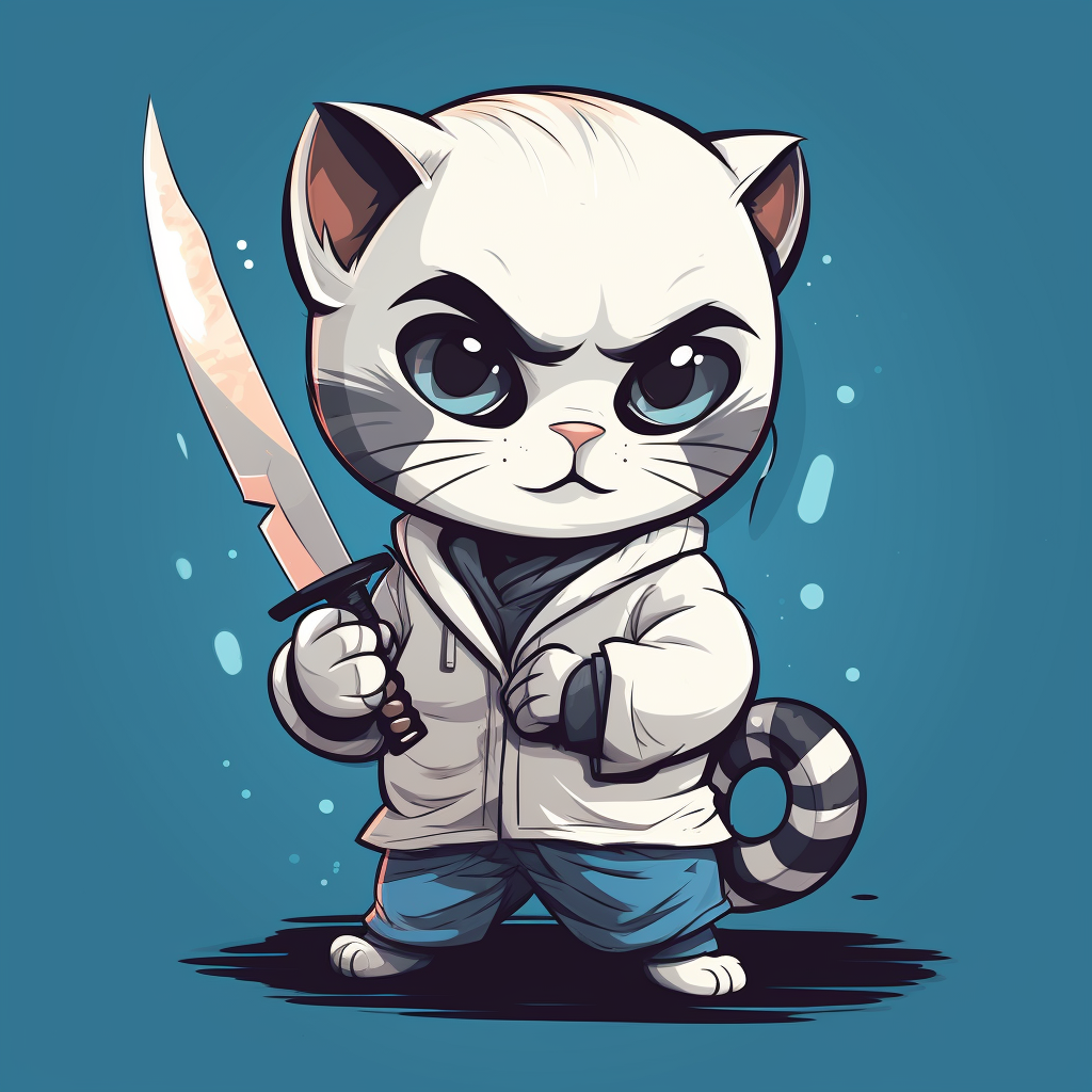 Cartoon cat with knife