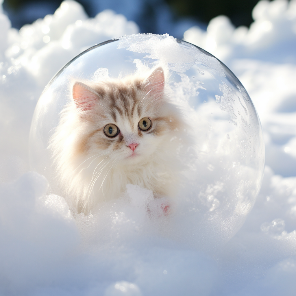 Playful cat with snowball crystal