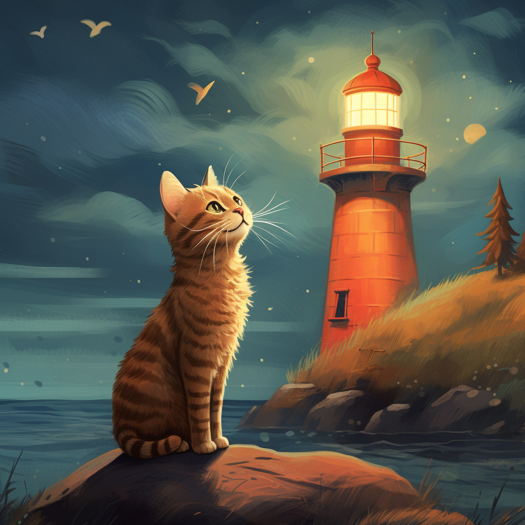 Illustration of a cat and lighthouse