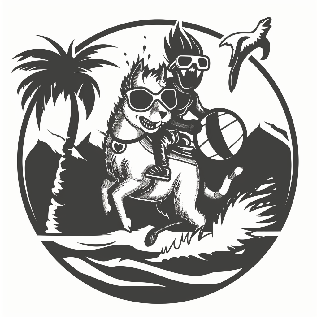 Cat riding llama sunglasses beach