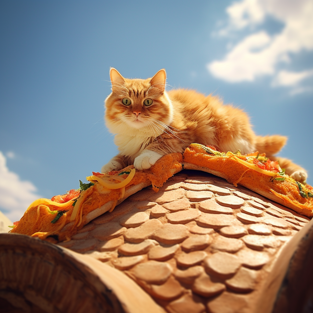 Playful cat on a taco roof