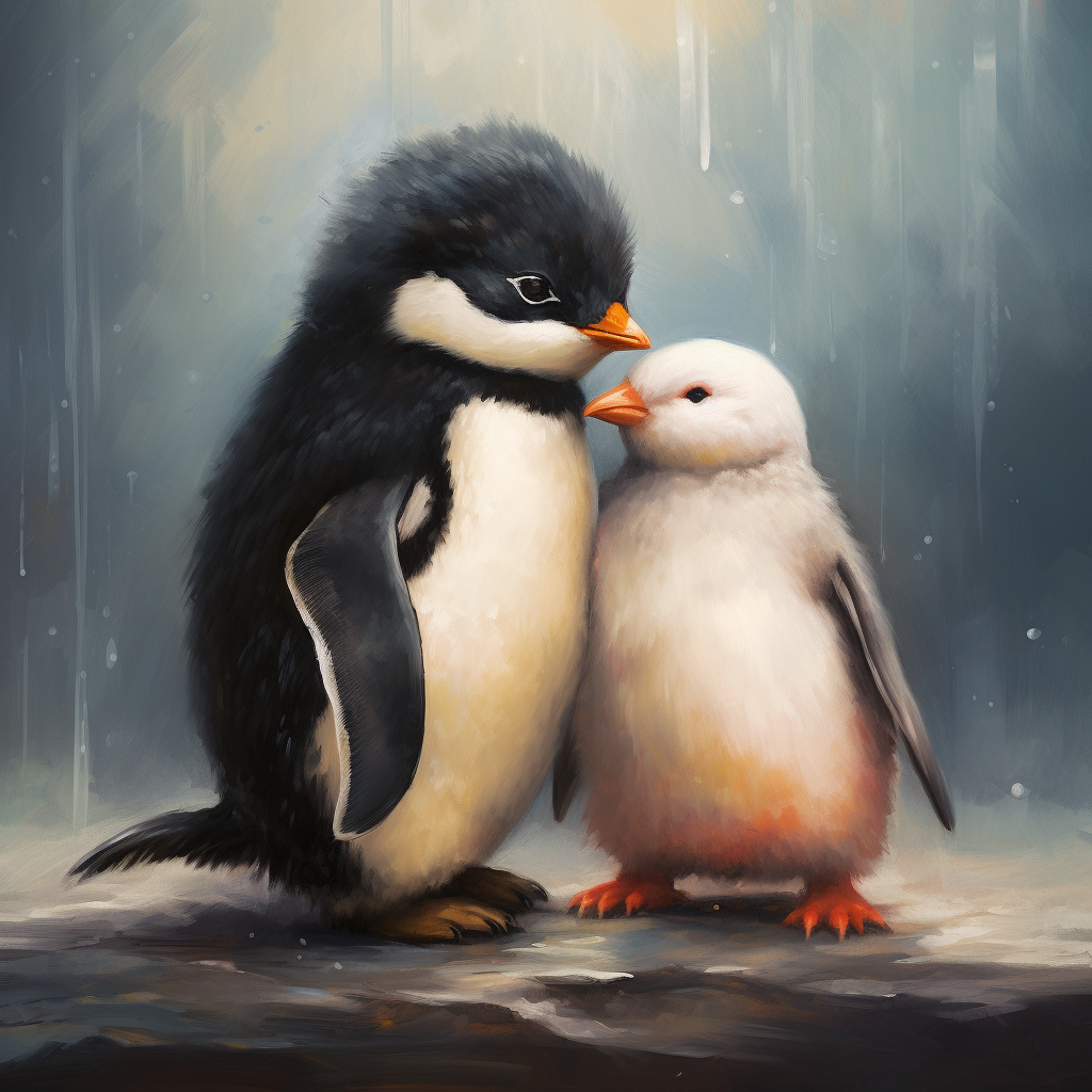 Adorable Cat and Penguin in Love