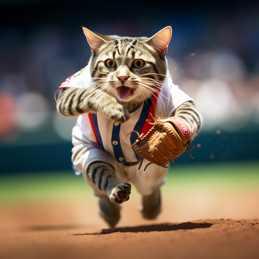 Cat making a great play in baseball