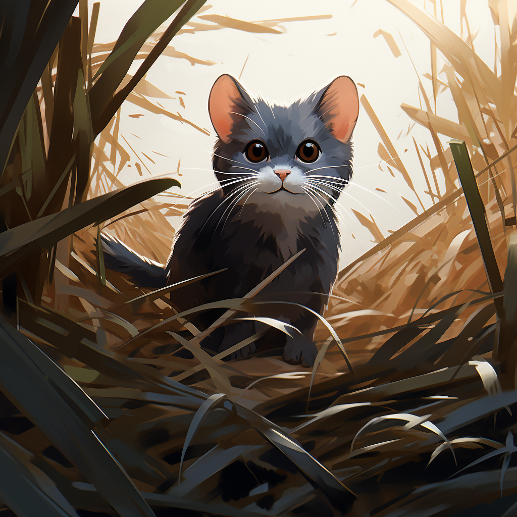 Cat pouncing on mouse in grain field