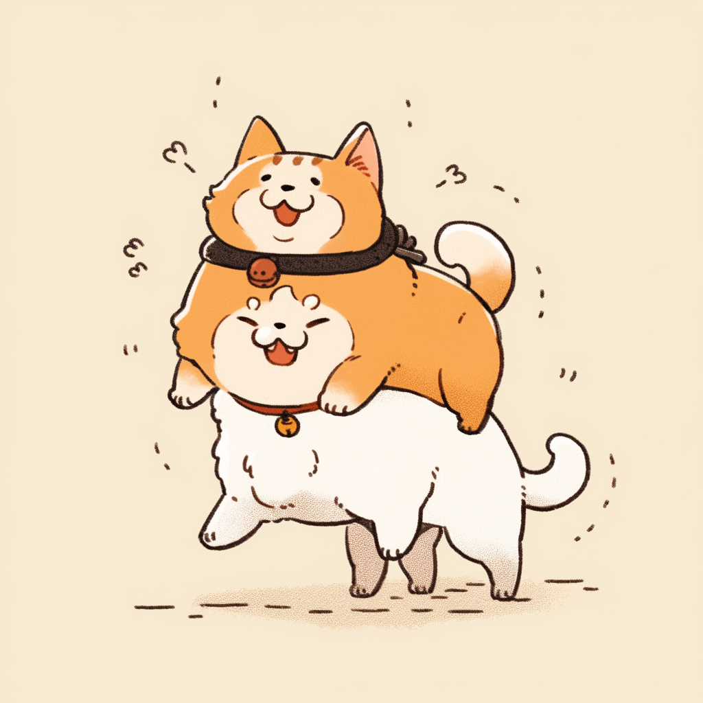 Cute cat riding a dog