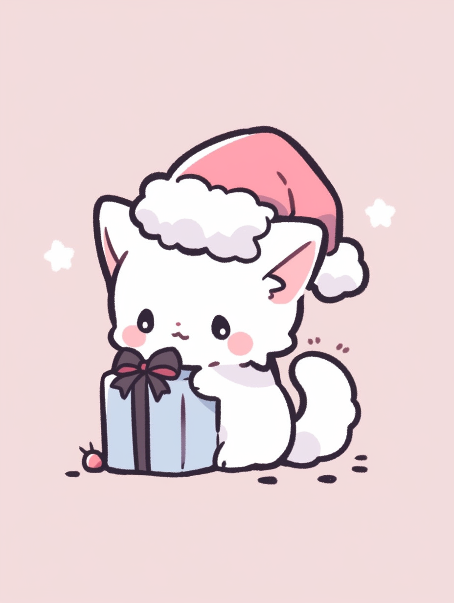 Cat with Santa Hat Giving Gifts