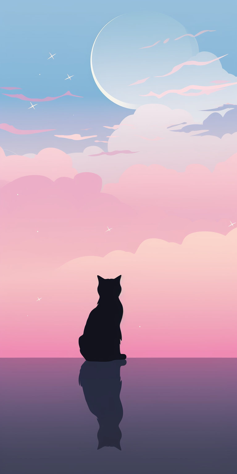 Delicate cat illustration against sky background