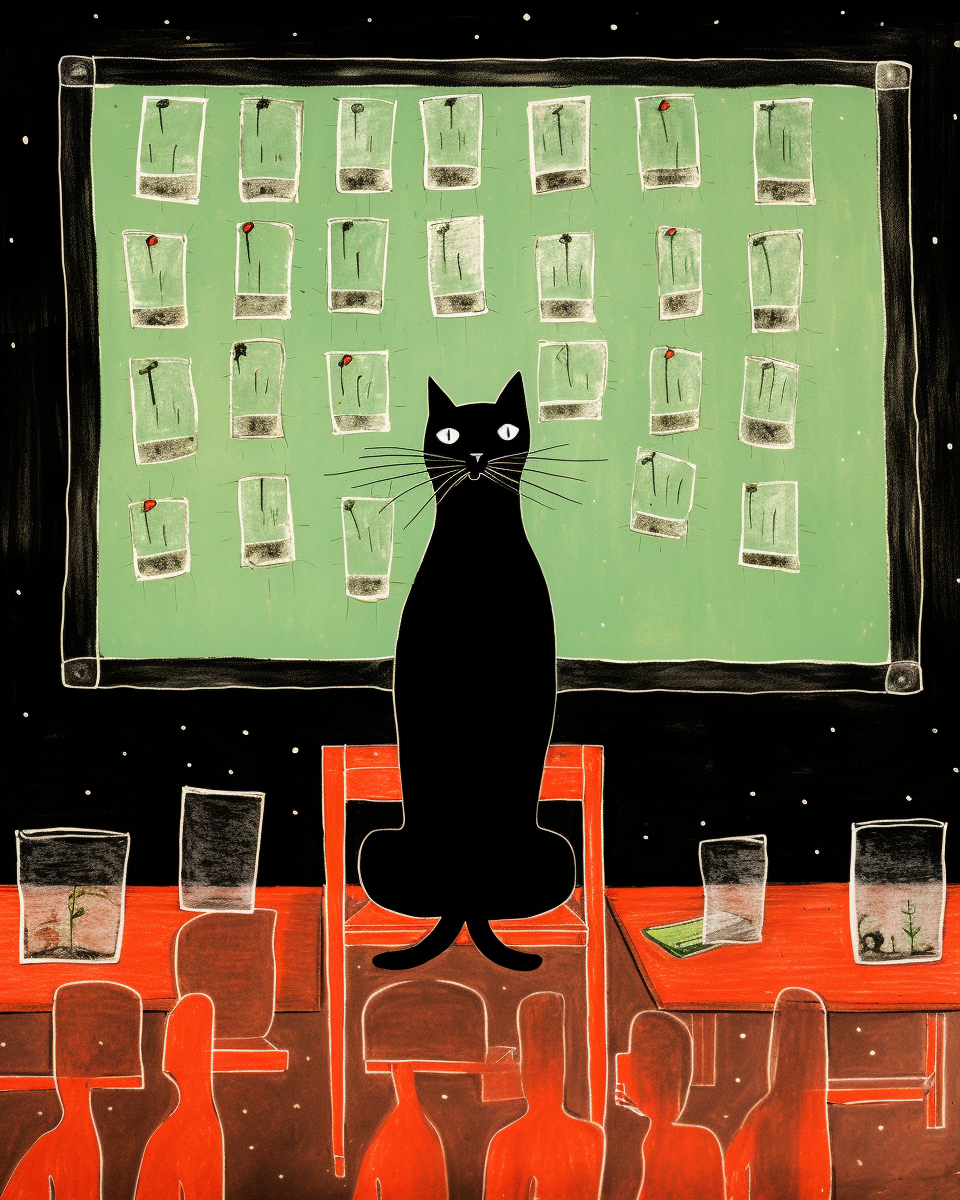 Illustration of a cat teacher educating