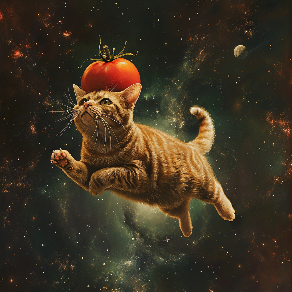 Cat with Tomato on Head