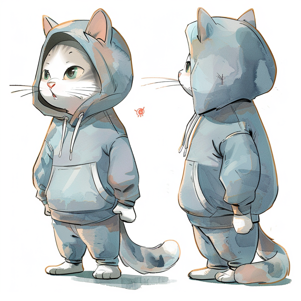 Cat wearing hoodie watercolor style