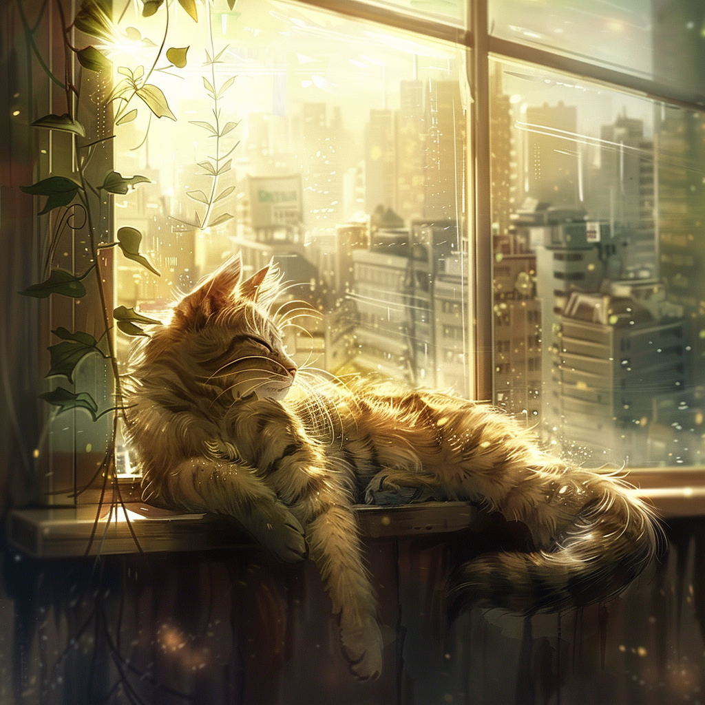 Cat lounging on sunlit windowsill