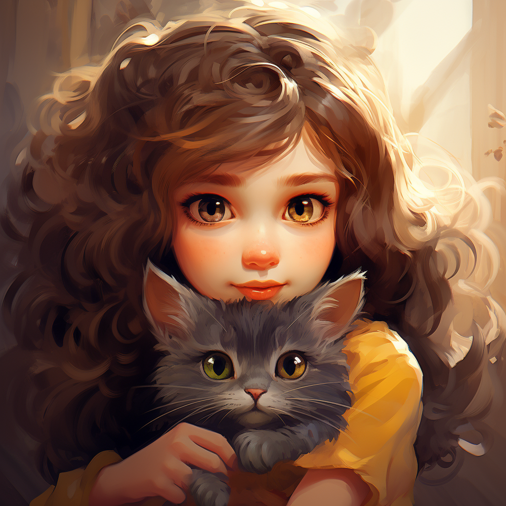 Cute cat with big eyes being pondered by a girl