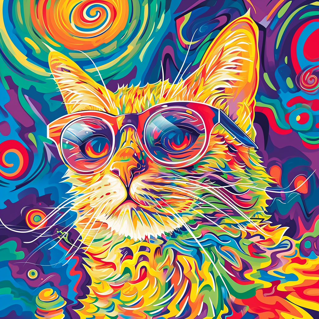 Cat with Glasses and Psychadelic Background