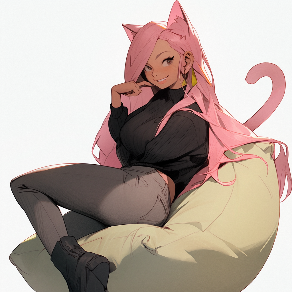 Cat woman in baggy sweatshirt and cute cat ears