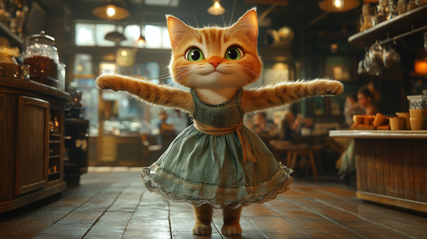 Cat in ballet dress performing