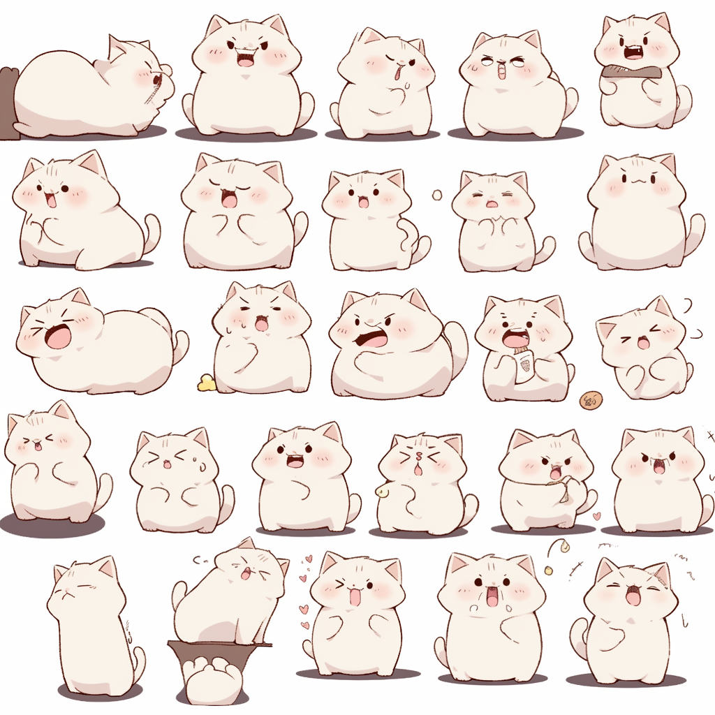 Cute cat character emotion stickers