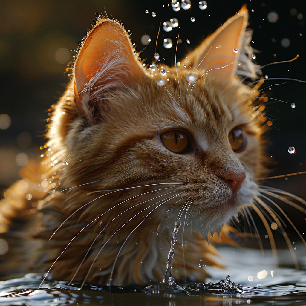 Cat drinking water with catnip spray