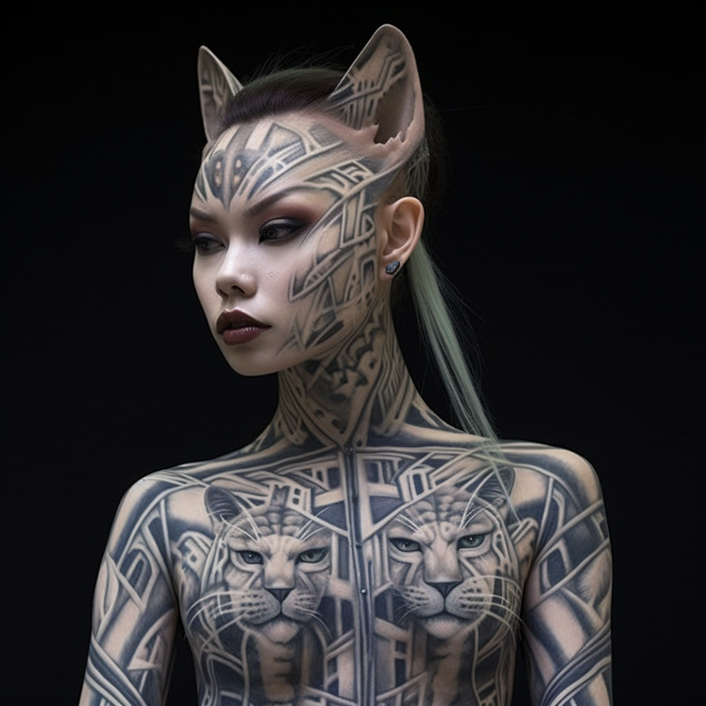 Male image with cat fur and face tattoo