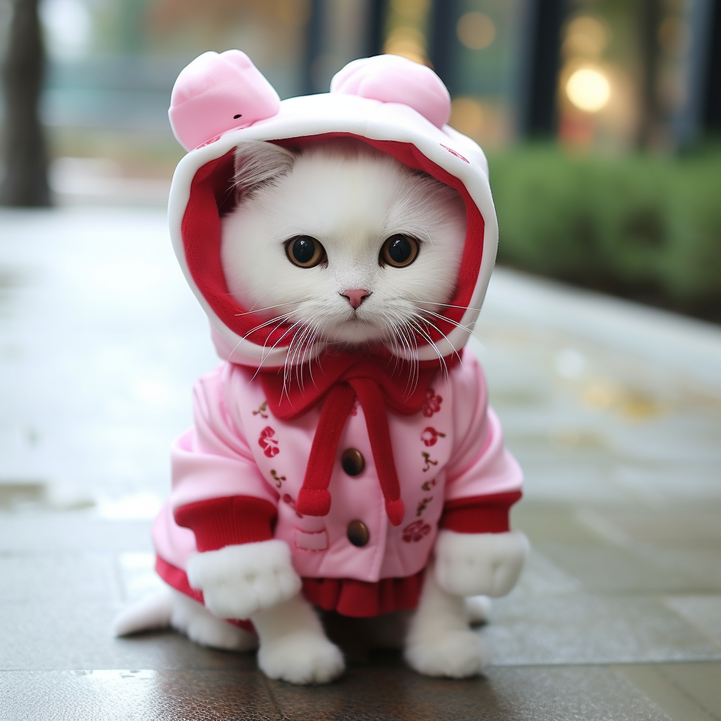 Adorable cat in Hello Kitty costume