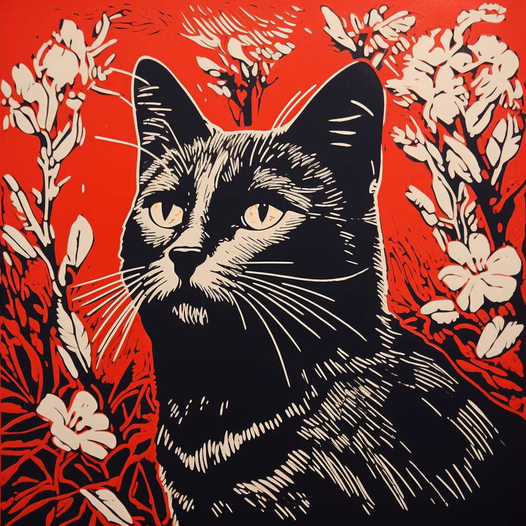 Cat in Lino Block Print