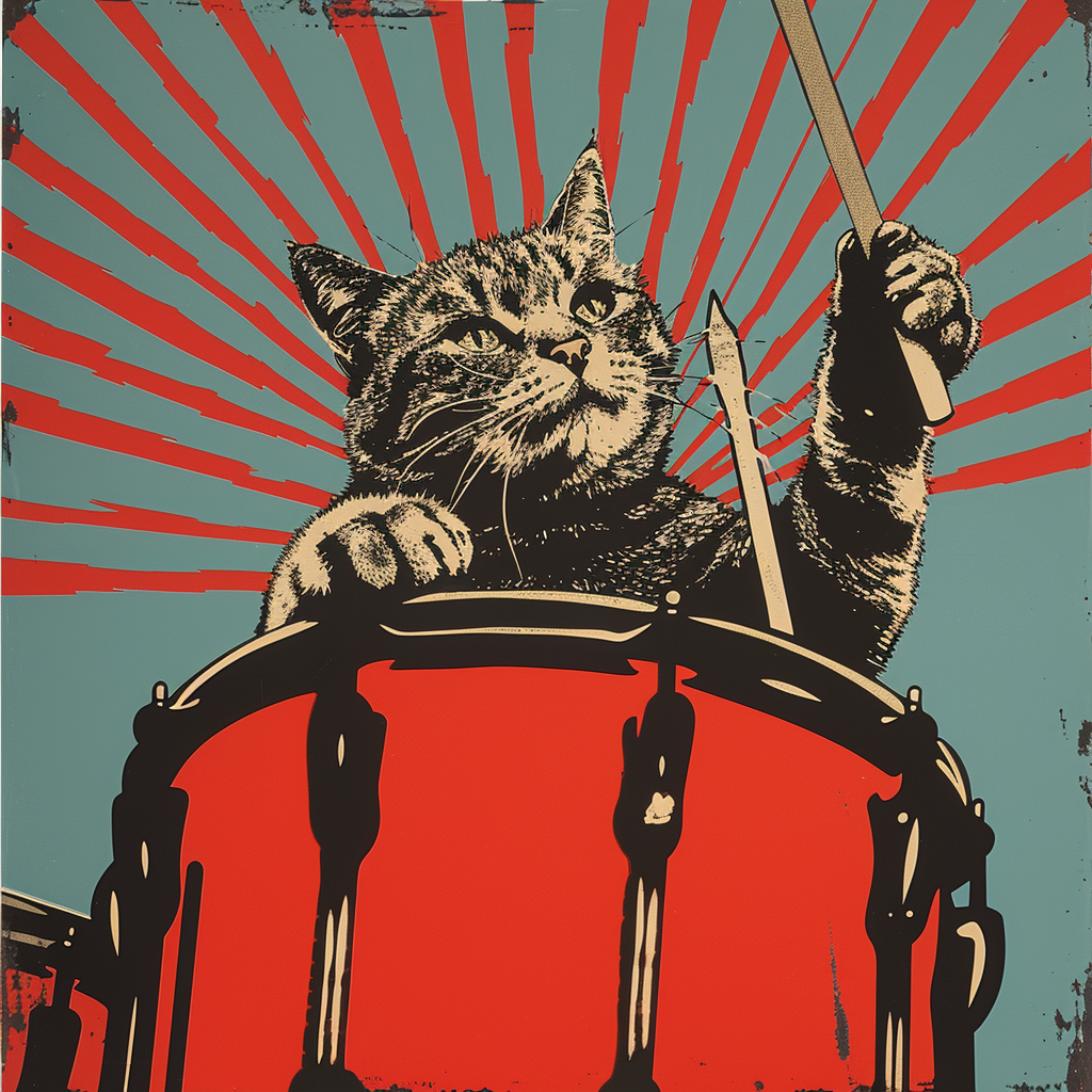 Cat playing drum graphic art