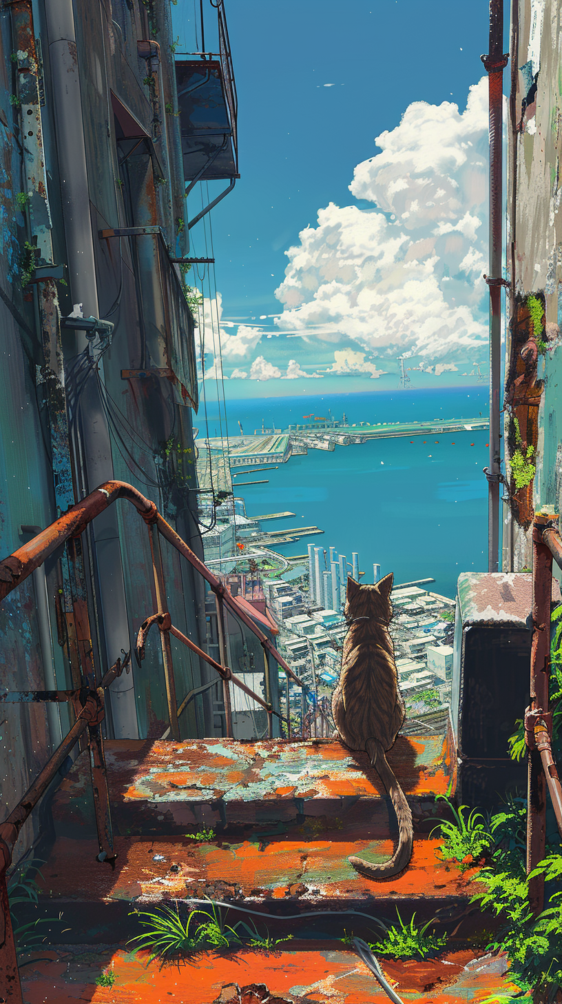 Cat on Rusty Stairs City