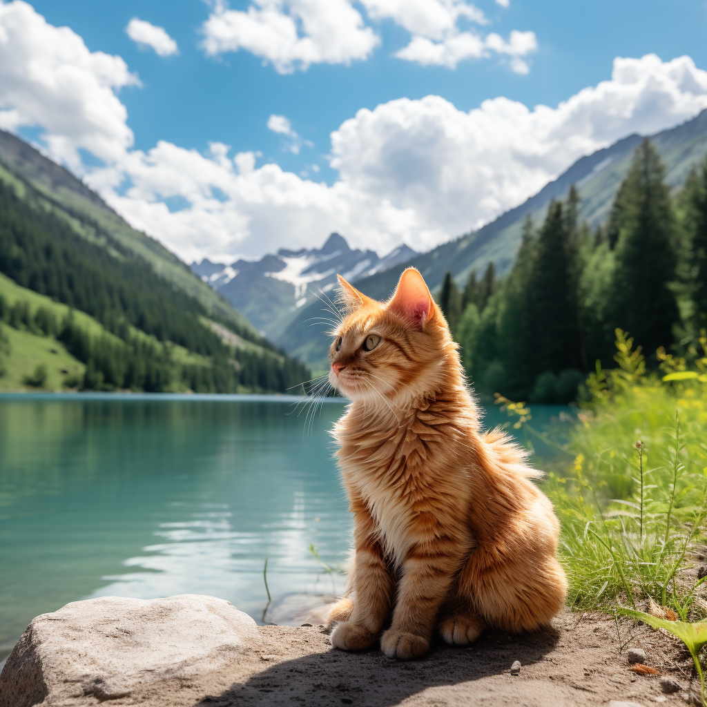 Cat enjoying the lake view