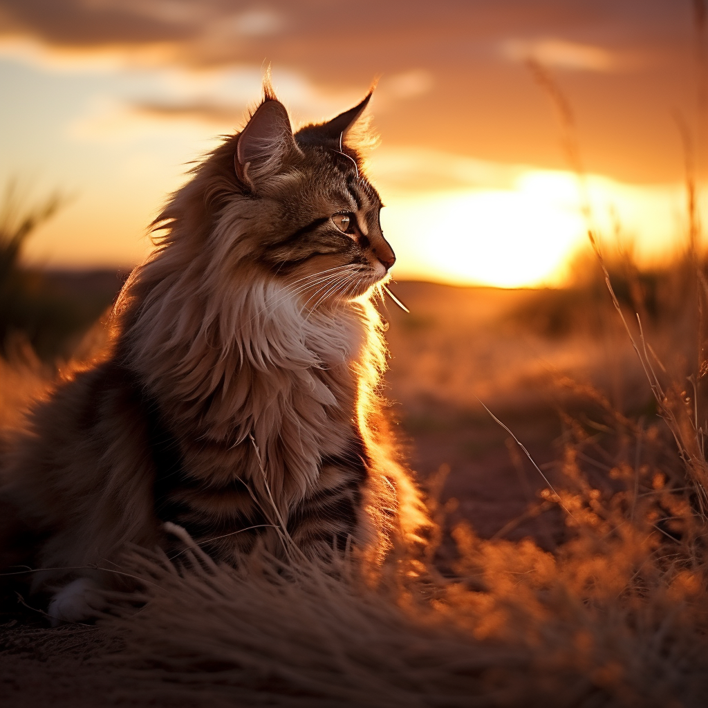 Beautiful cat enjoying sunrise sunset