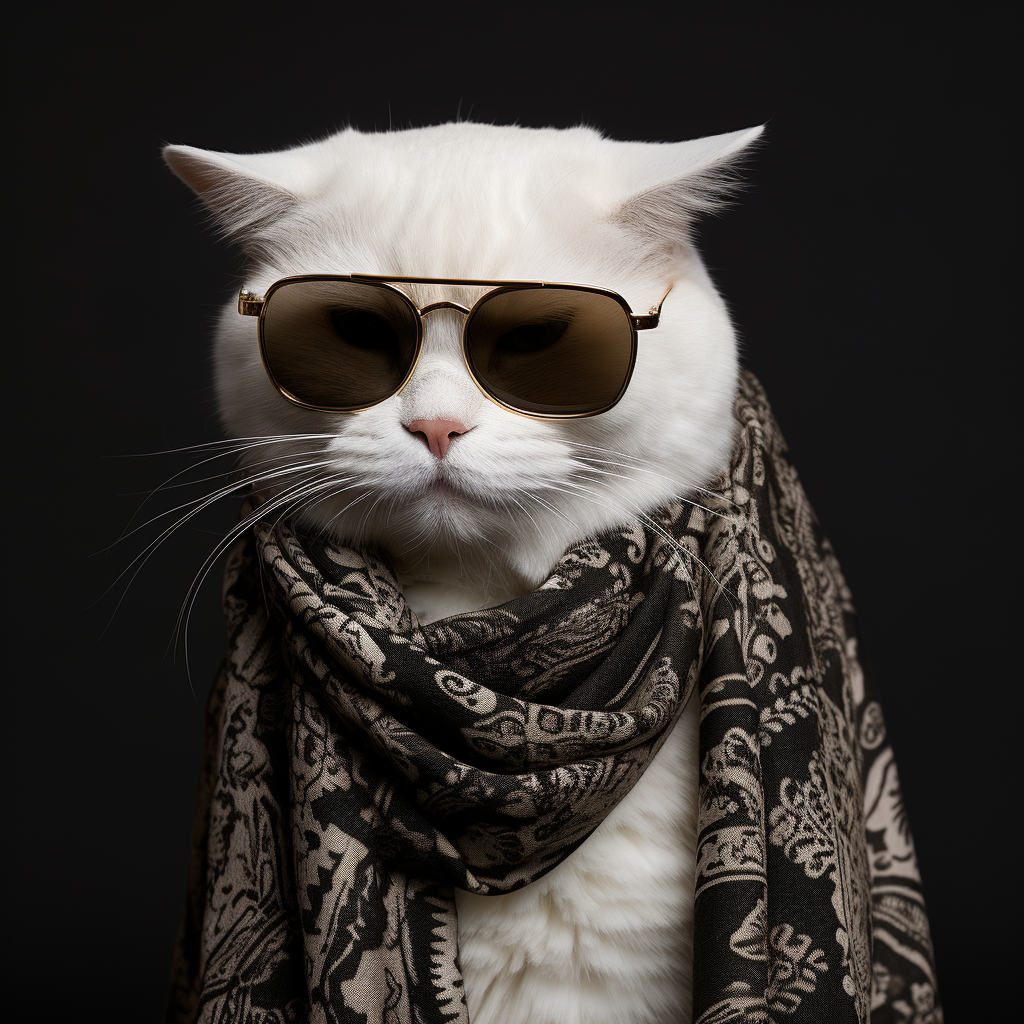 Stylish cat with sunglasses and scarf