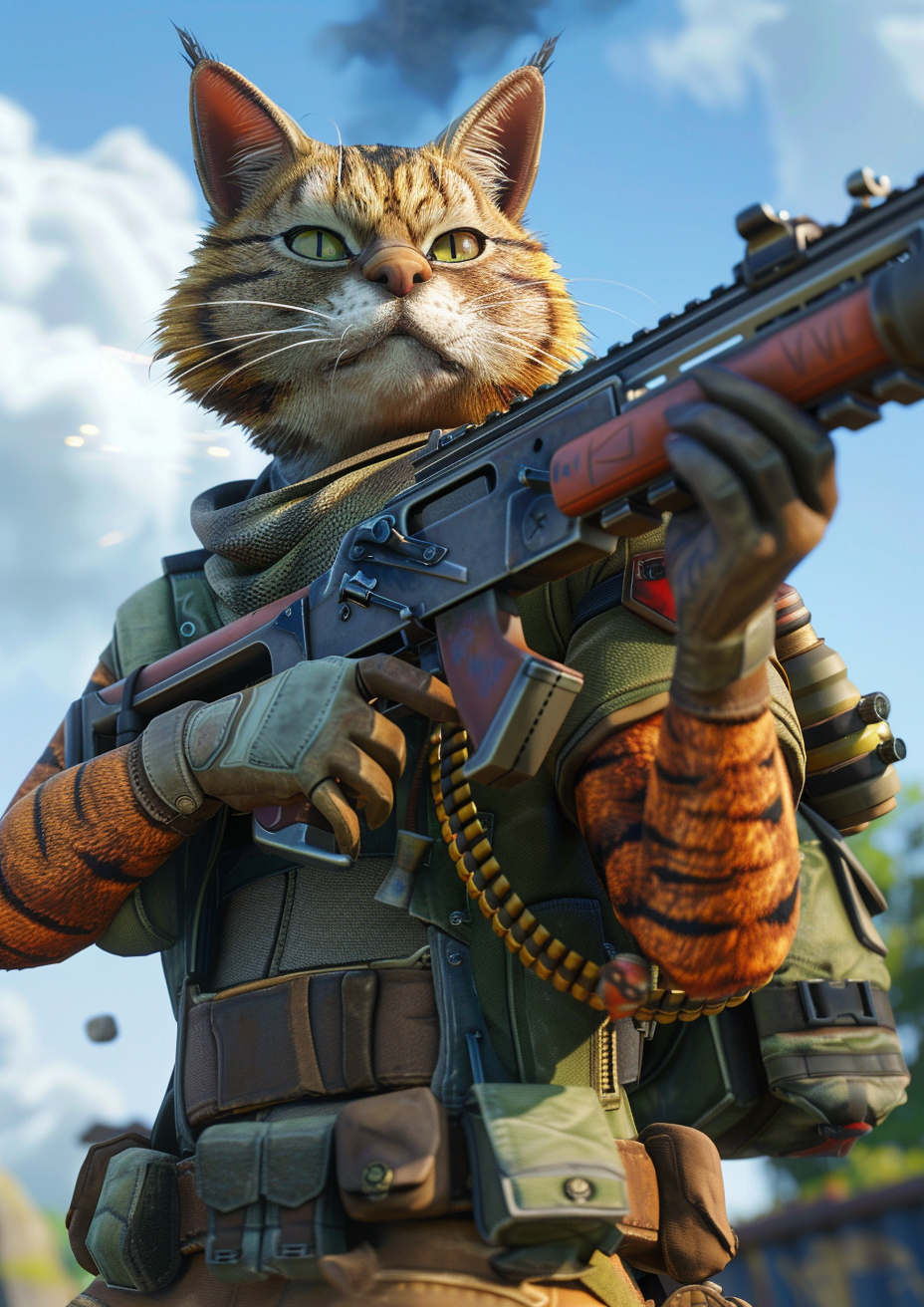 Cat with Machine Gun and Grenade