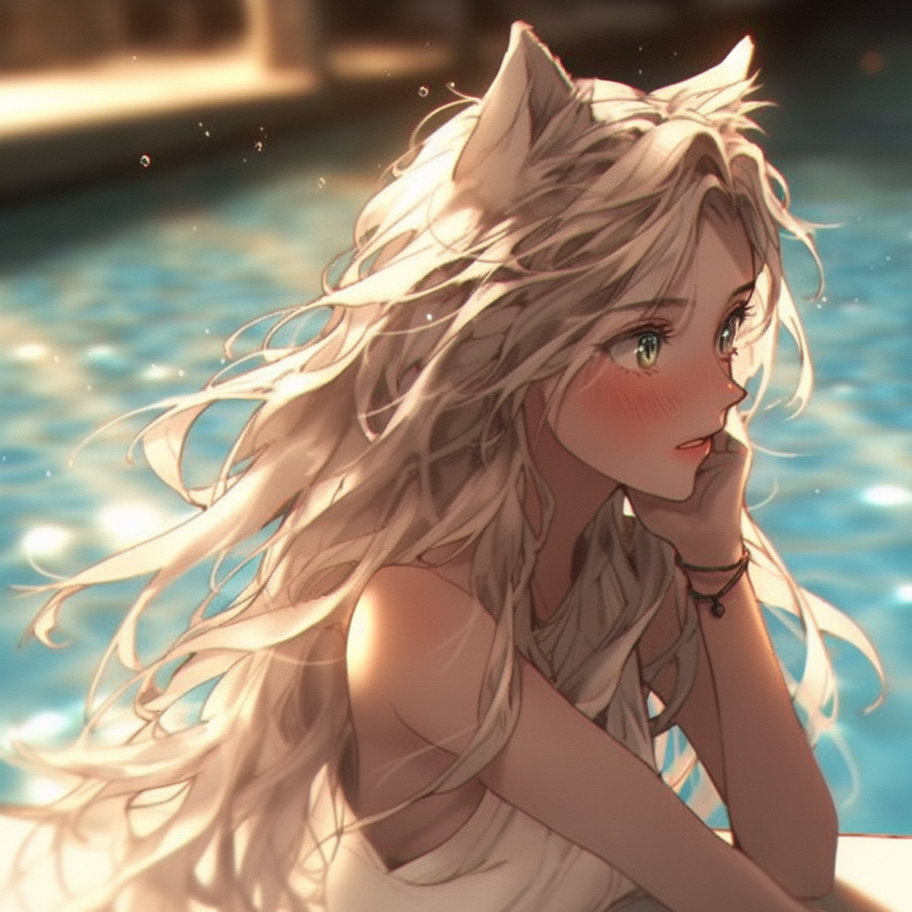 Cat Woman with Fluffy Cat Ears and Tail