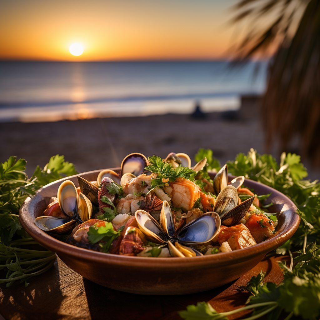 Seafood cataplana close-up