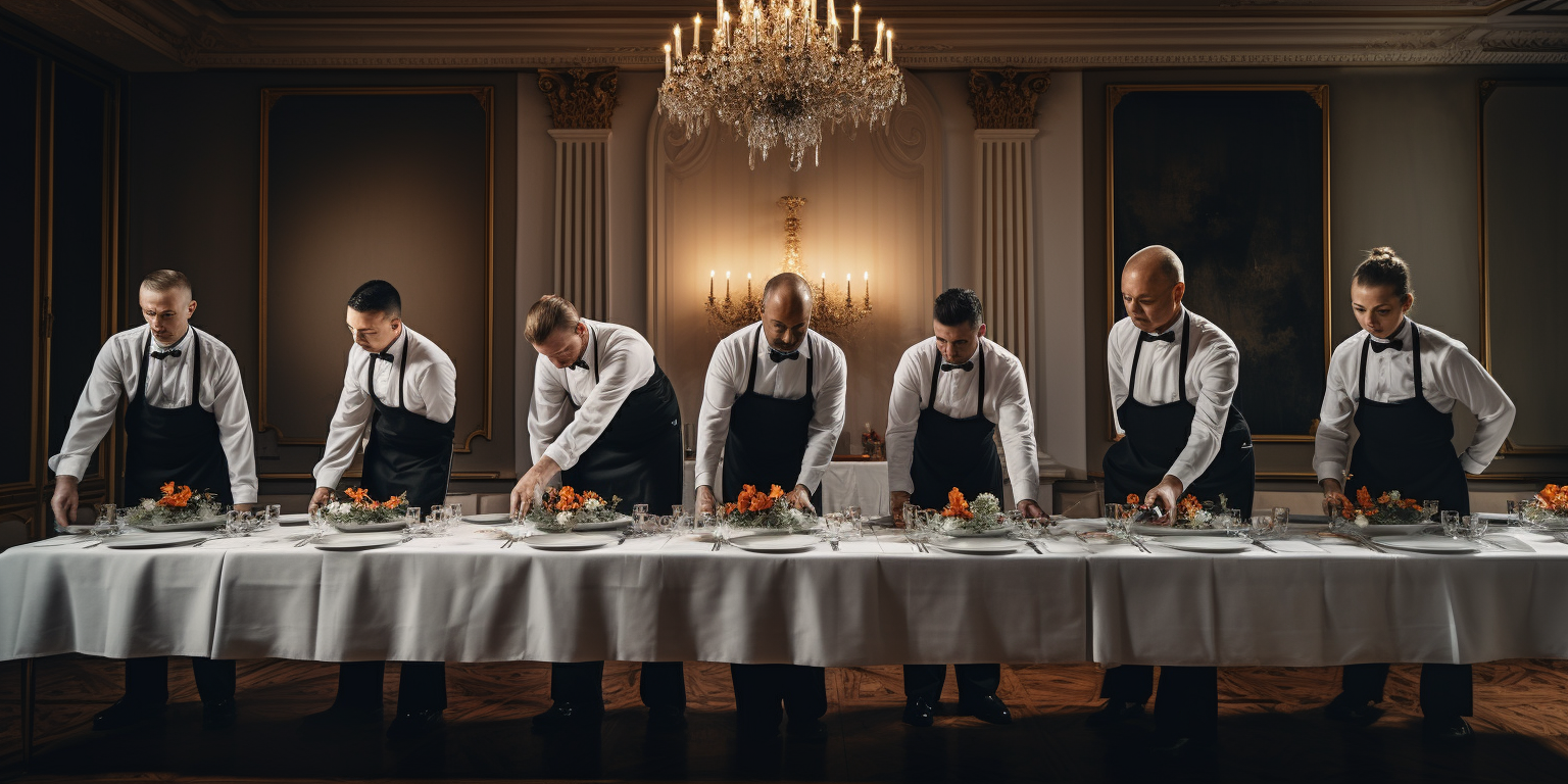 Waiters Setting Elegant Table