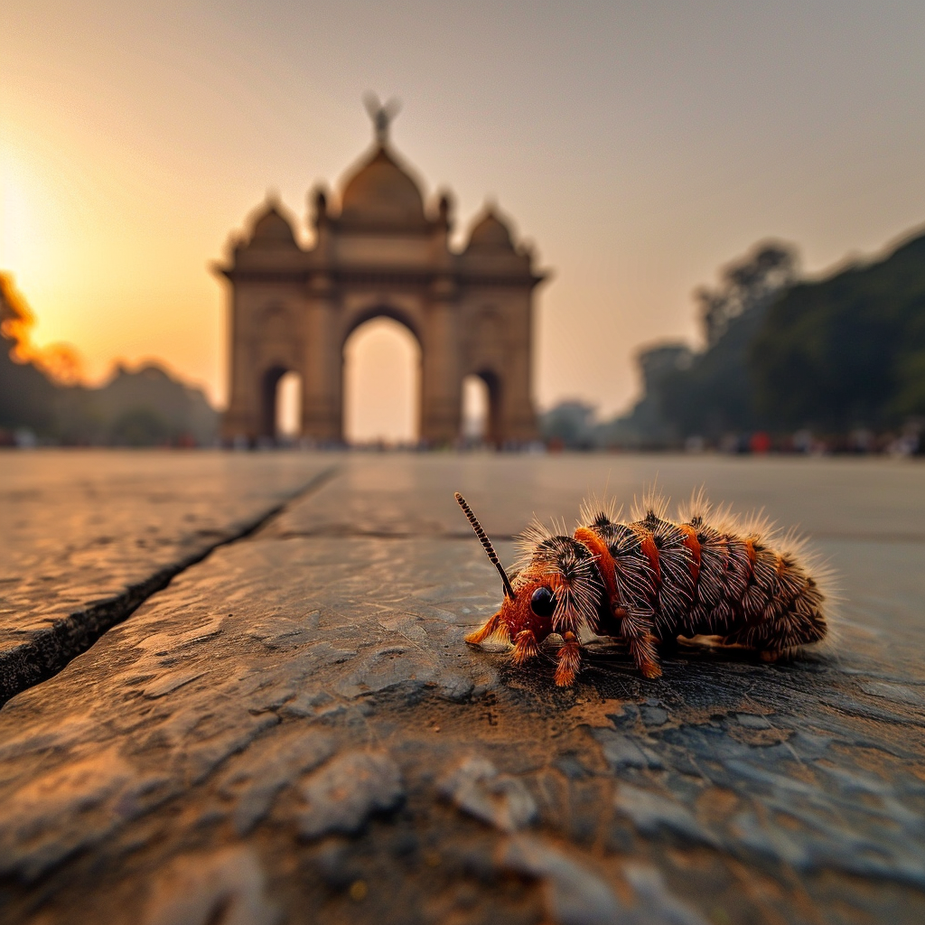 Caterpillar entering Chennai gate excitedly