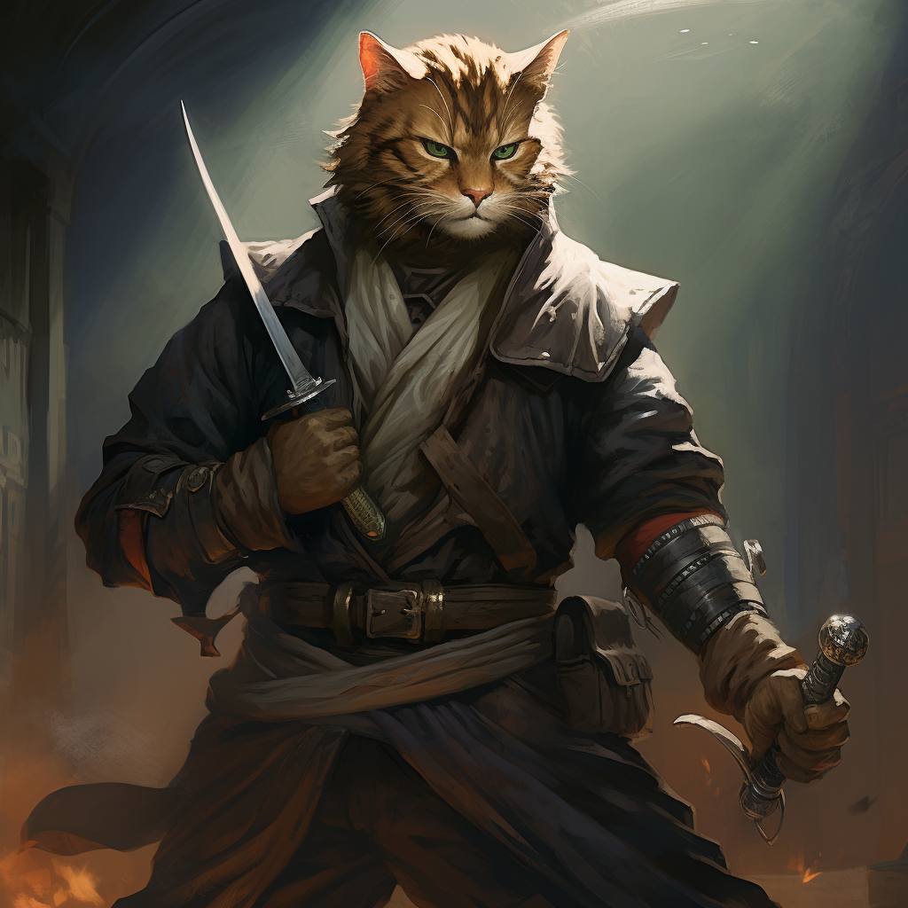 Brave catfolk fighter wielding a weapon