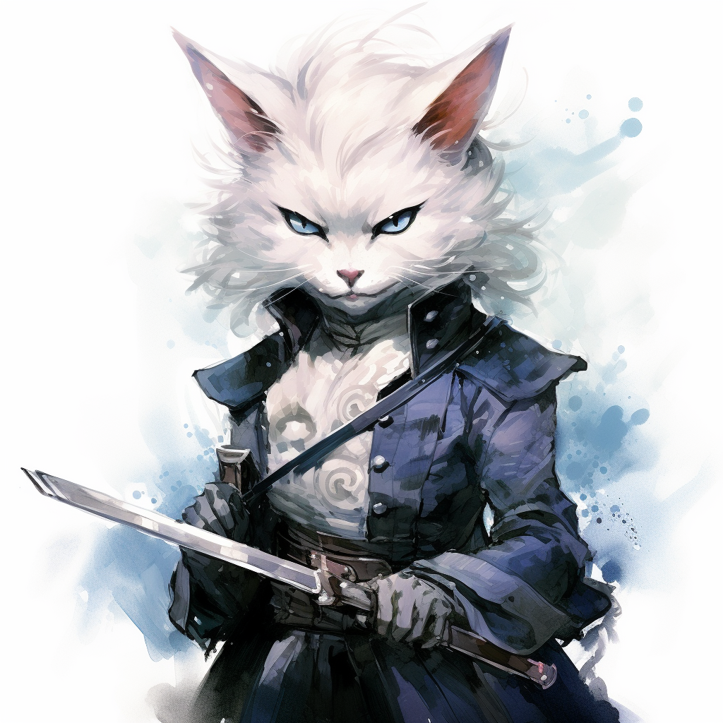 Pale white catfolk rogue with veiled eye