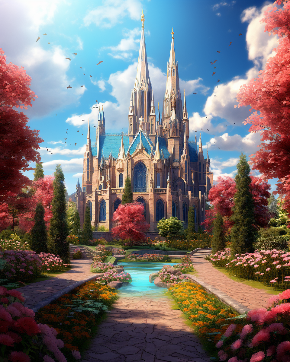 Gaudy Cathedral in Serene Landscape