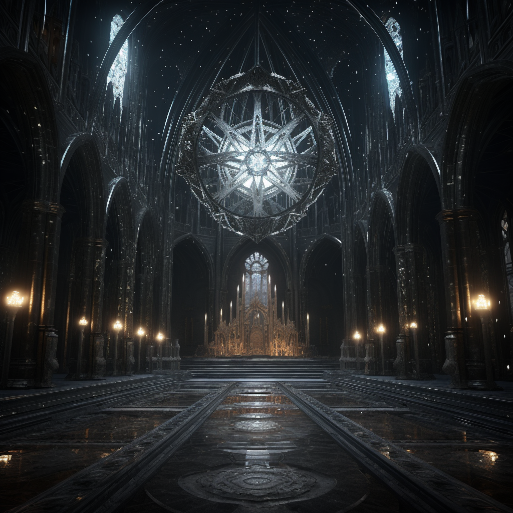 Majestic cathedral interior with stars