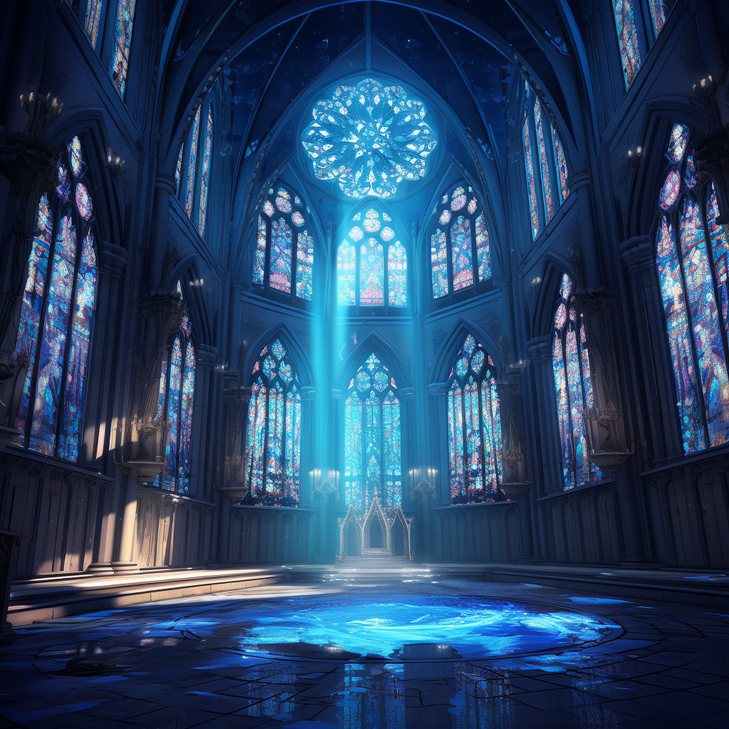 Beautiful cathedral with blue stained glass