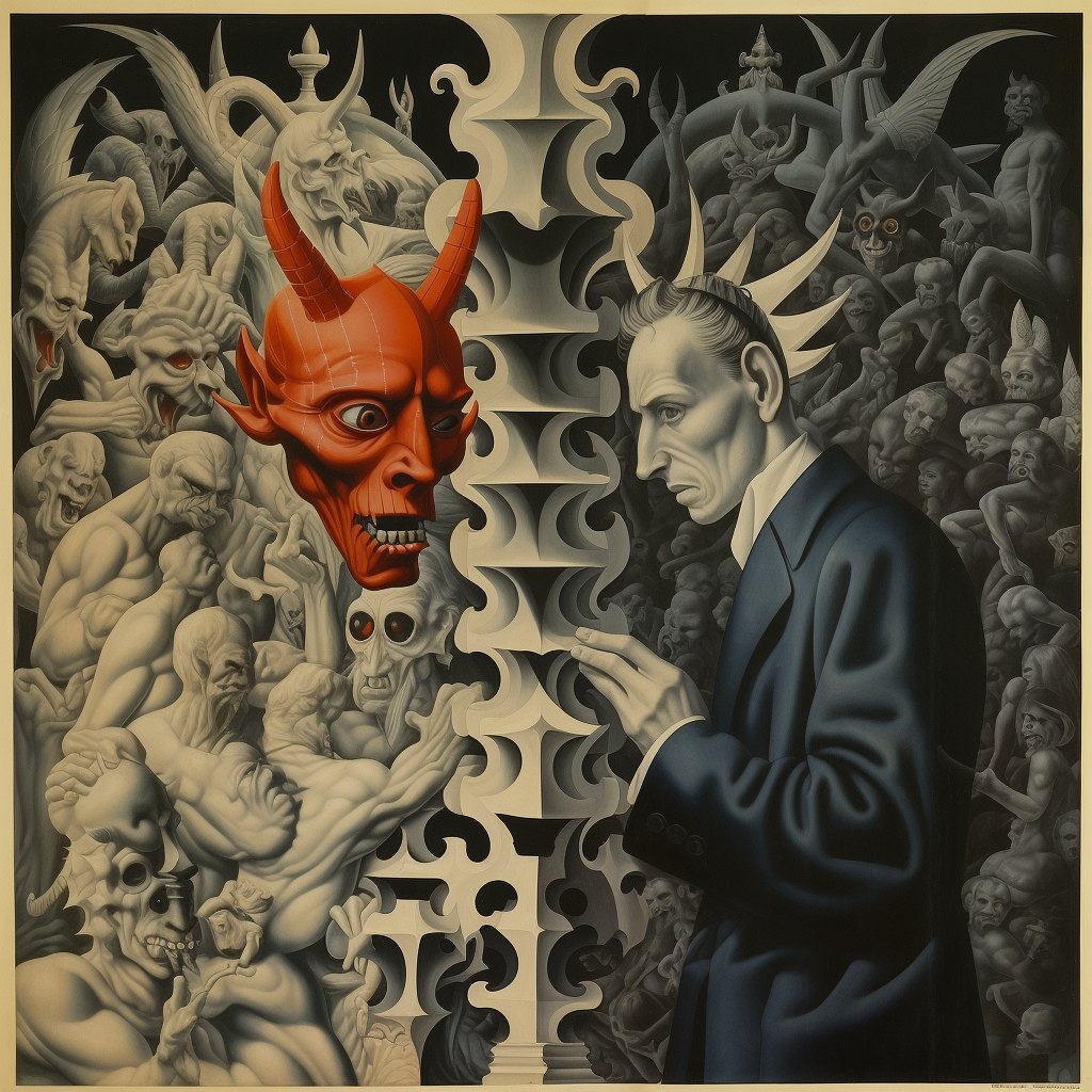 M.C. Escher painting of Catholic priest and devil