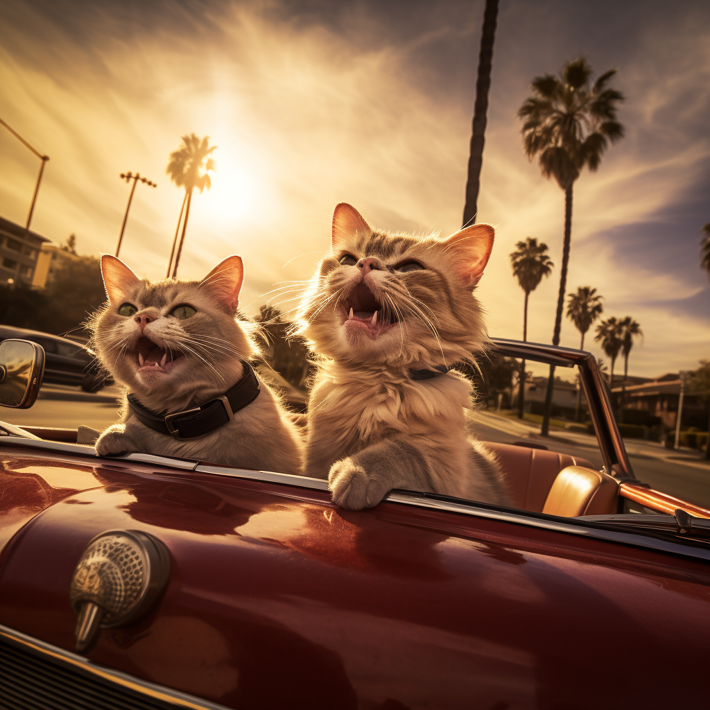 Two Cats Driving on Sunset Boulevard