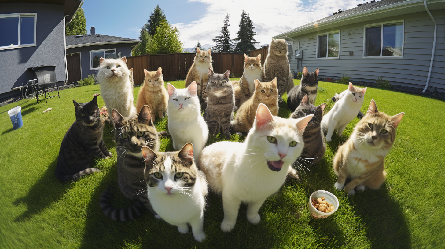 Cats eating cat food outdoors