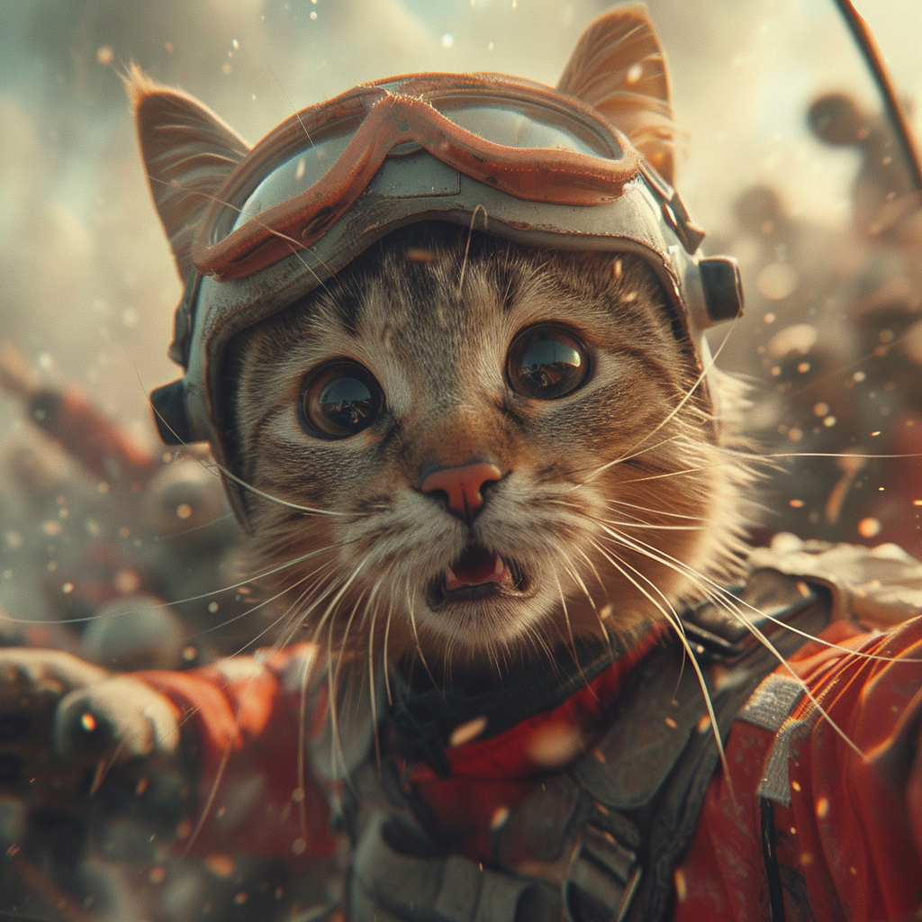 Cats flying war planes with anger expression